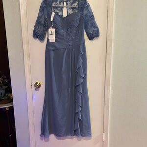 JJs House Long Sleeve Blue Dress with Lace